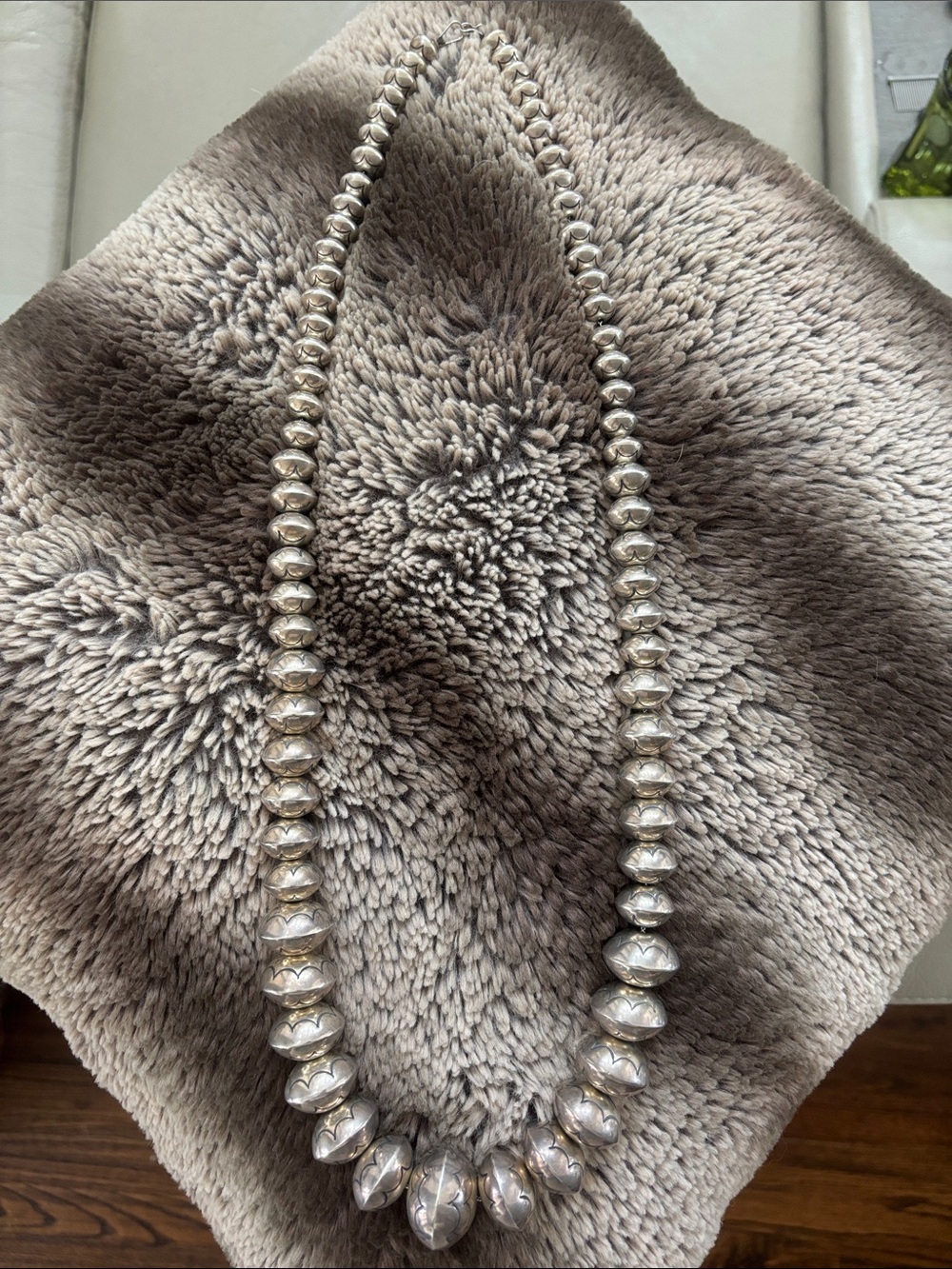 Massive Sterling Silver Handmade Graduated Navajo Bead Necklace 214g